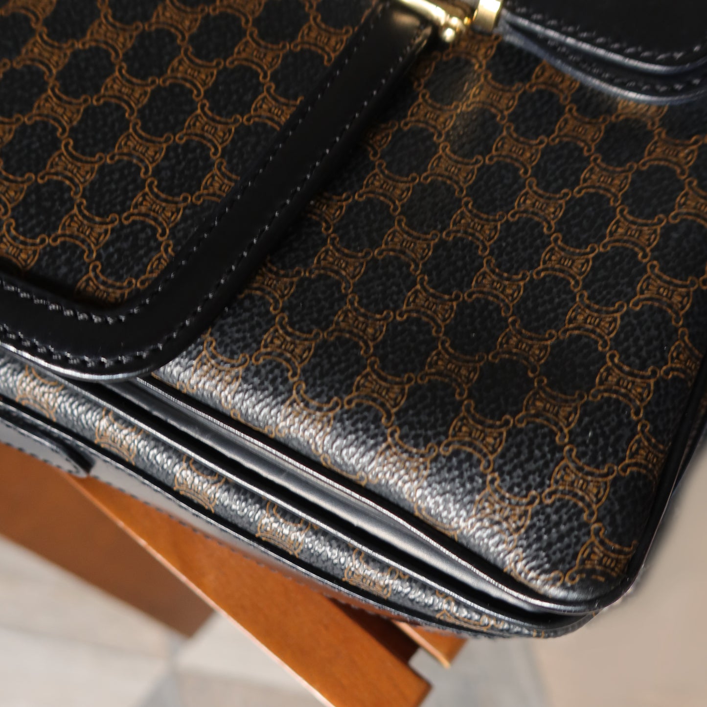 Celine Vintage Black Macadam Triomphe 2way Shoulder Bag
