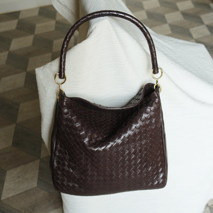 Rare Bottega Veneta Vintage Dark Brown Intrecciato Braided Strap Hobo Shoulder Bag