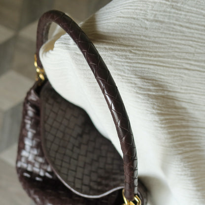Rare Bottega Veneta Vintage Dark Brown Intrecciato Braided Strap Hobo Shoulder Bag