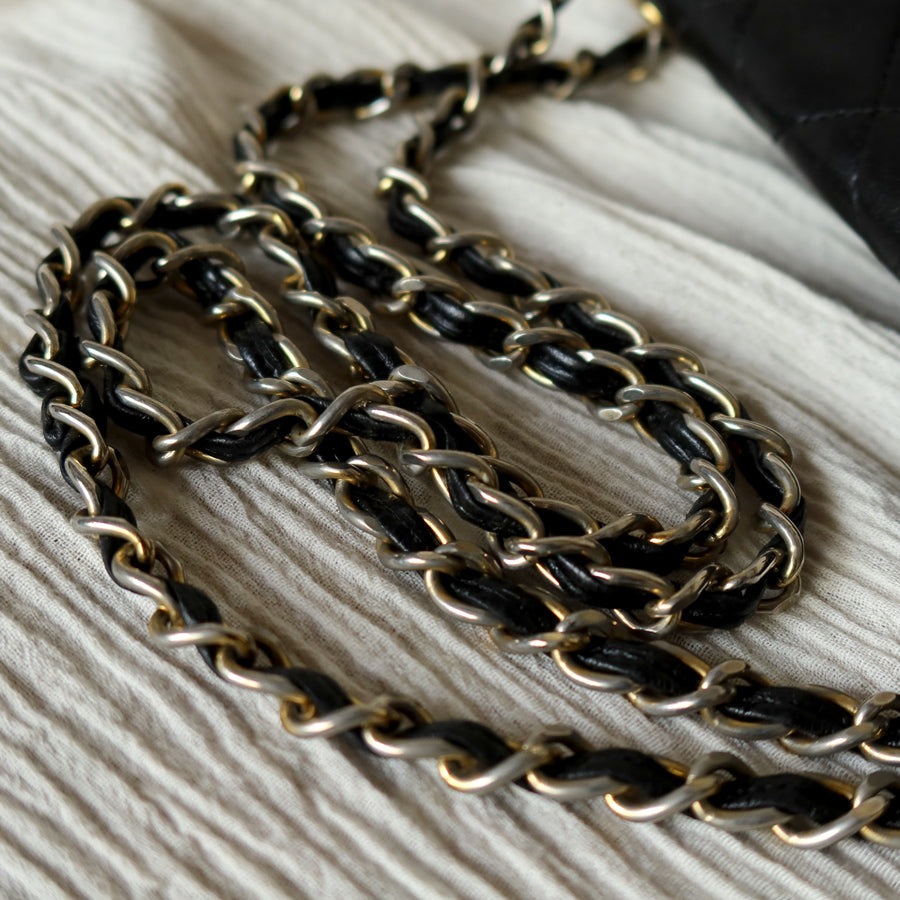 Chanel Vintage Black Lambskin Quilted CC Double Chain Flap Bag