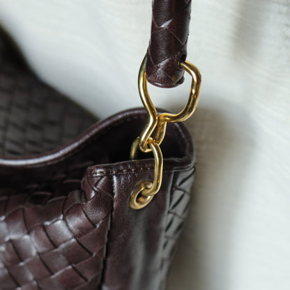 Rare Bottega Veneta Vintage Dark Brown Intrecciato Braided Strap Hobo Shoulder Bag