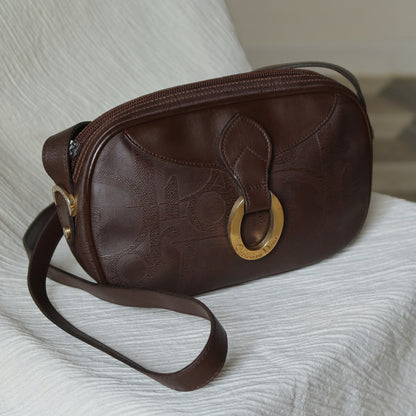 Christian Dior Vintage Dark Brown Trotter Monogram Gold Ring Oval Crossbody Bag