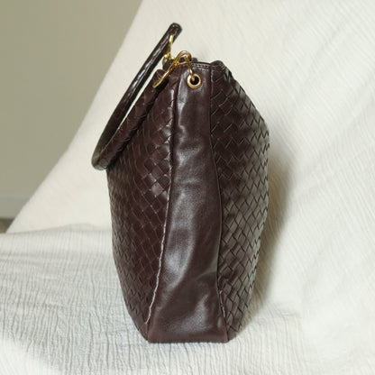 Rare Bottega Veneta Vintage Dark Brown Intrecciato Braided Strap Hobo Shoulder Bag