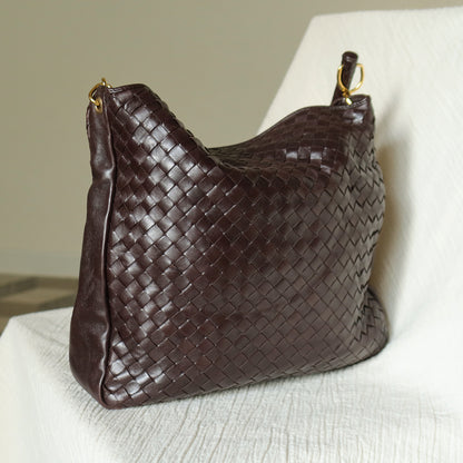 Rare Bottega Veneta Vintage Dark Brown Intrecciato Braided Strap Hobo Shoulder Bag