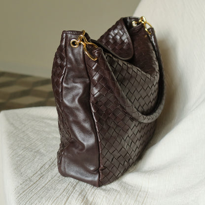 Rare Bottega Veneta Vintage Dark Brown Intrecciato Braided Strap Hobo Shoulder Bag