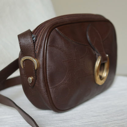 Christian Dior Vintage Dark Brown Trotter Monogram Gold Ring Oval Crossbody Bag