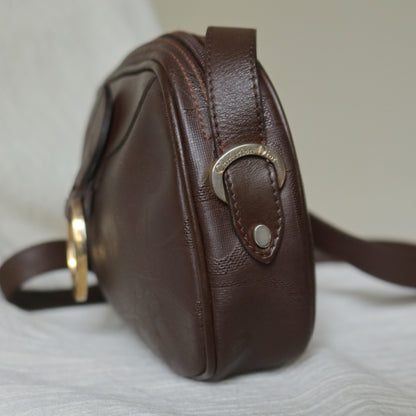 Christian Dior Vintage Dark Brown Trotter Monogram Gold Ring Oval Crossbody Bag