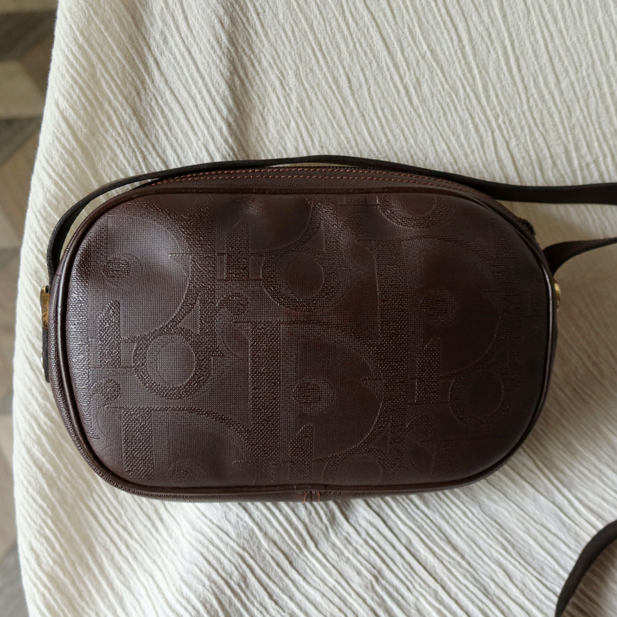 Christian Dior Vintage Dark Brown Trotter Monogram Gold Ring Oval Crossbody Bag
