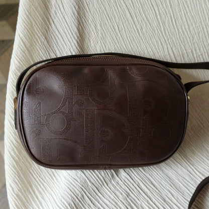 Christian Dior Vintage Dark Brown Trotter Monogram Gold Ring Oval Crossbody Bag