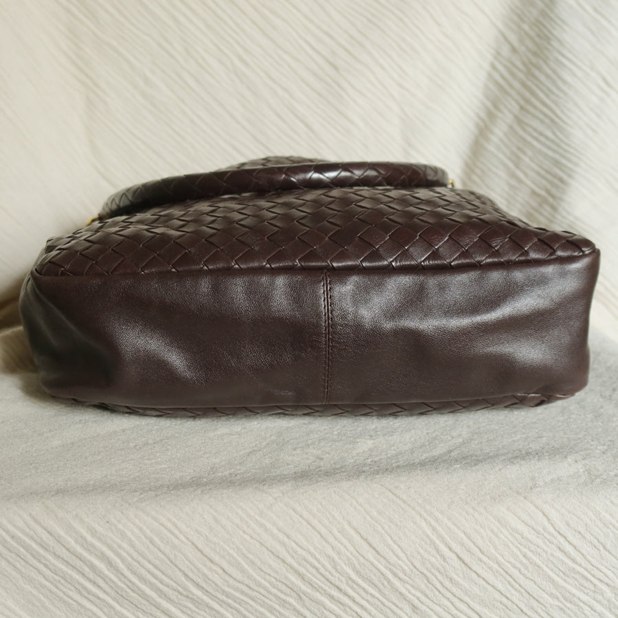 Rare Bottega Veneta Vintage Dark Brown Intrecciato Braided Strap Hobo Shoulder Bag