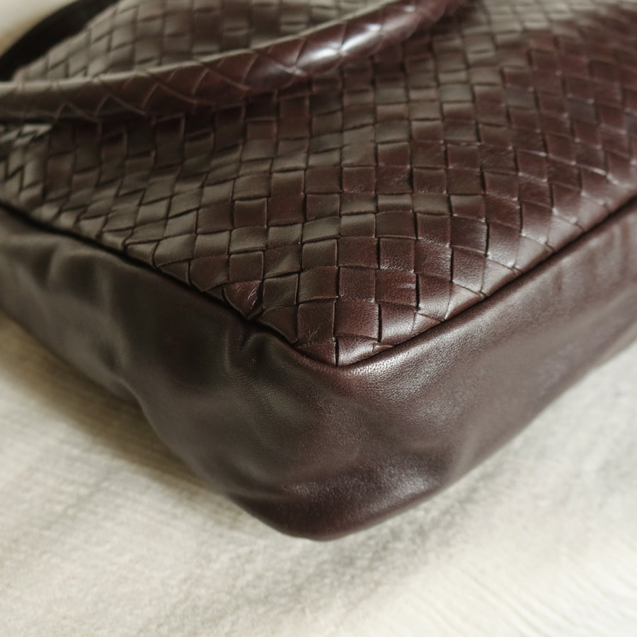 Rare Bottega Veneta Vintage Dark Brown Intrecciato Braided Strap Hobo Shoulder Bag