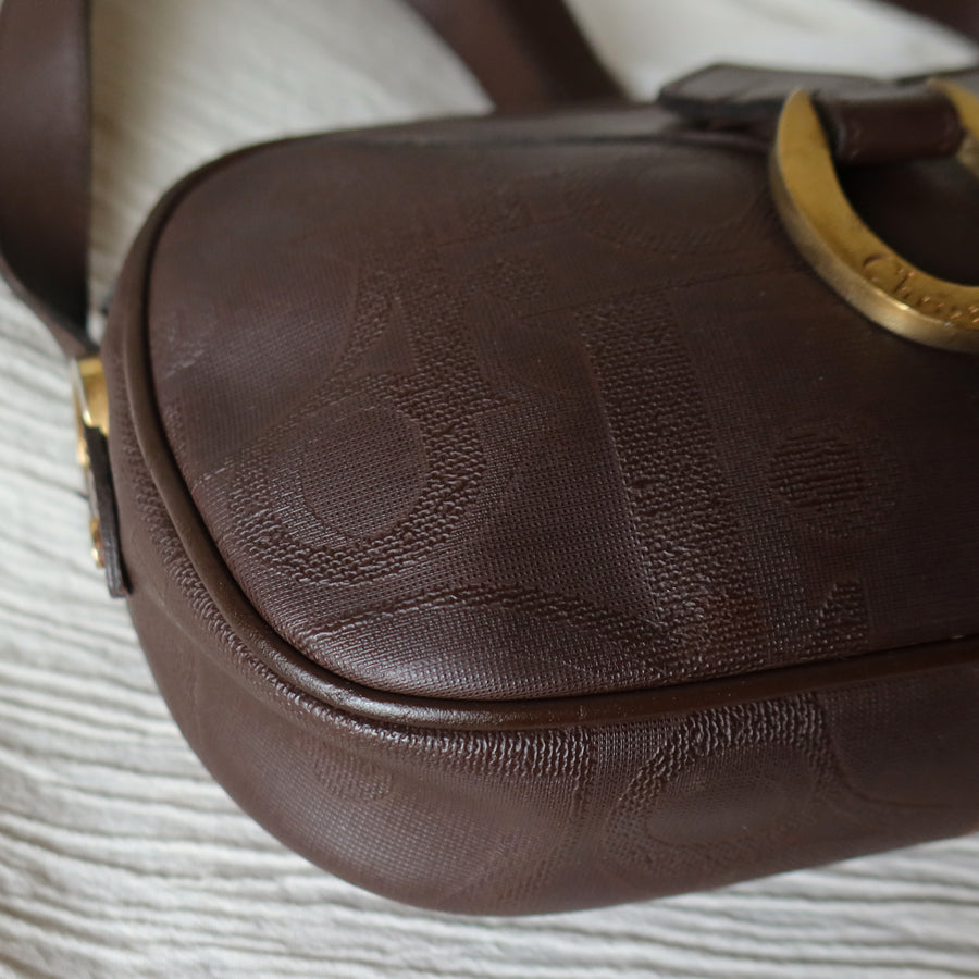 Christian Dior Vintage Dark Brown Trotter Monogram Oval Crossbody Bag