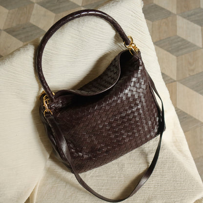 Rare Bottega Veneta Vintage Dark Brown Intrecciato Braided Strap Hobo Shoulder Bag