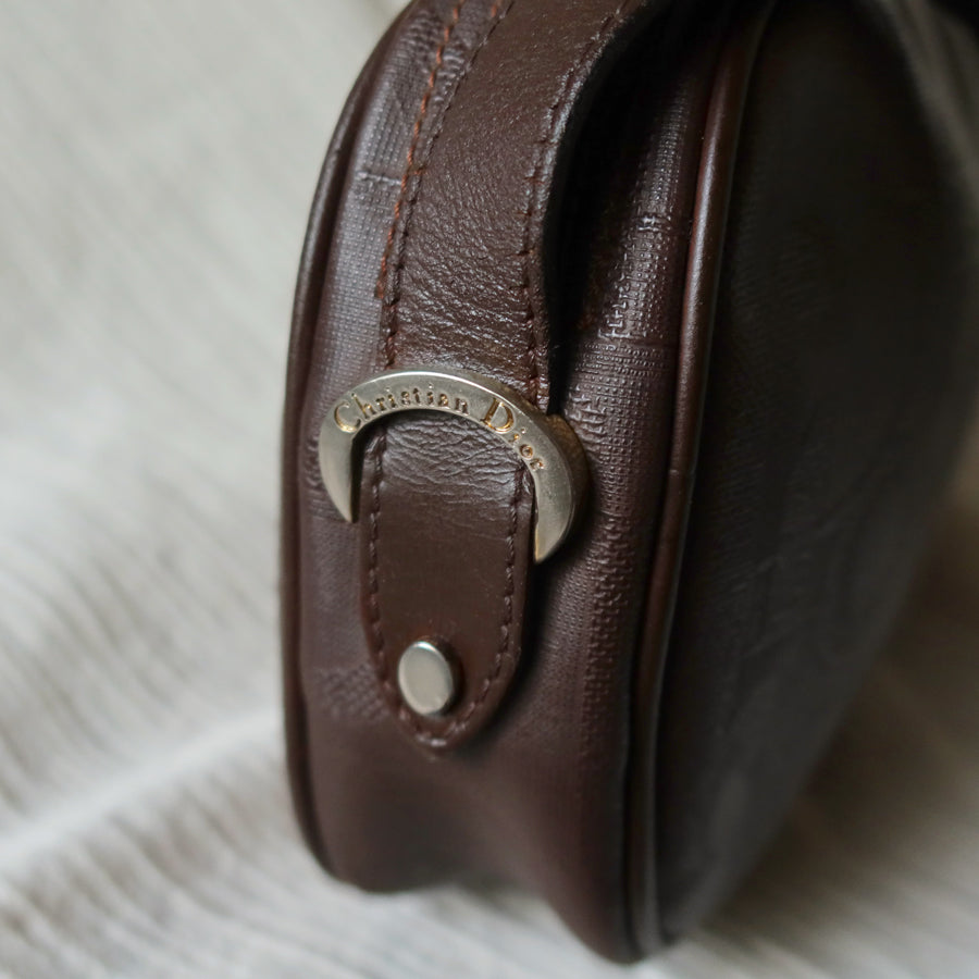 Christian Dior Vintage Dark Brown Trotter Monogram Gold Ring Oval Crossbody Bag
