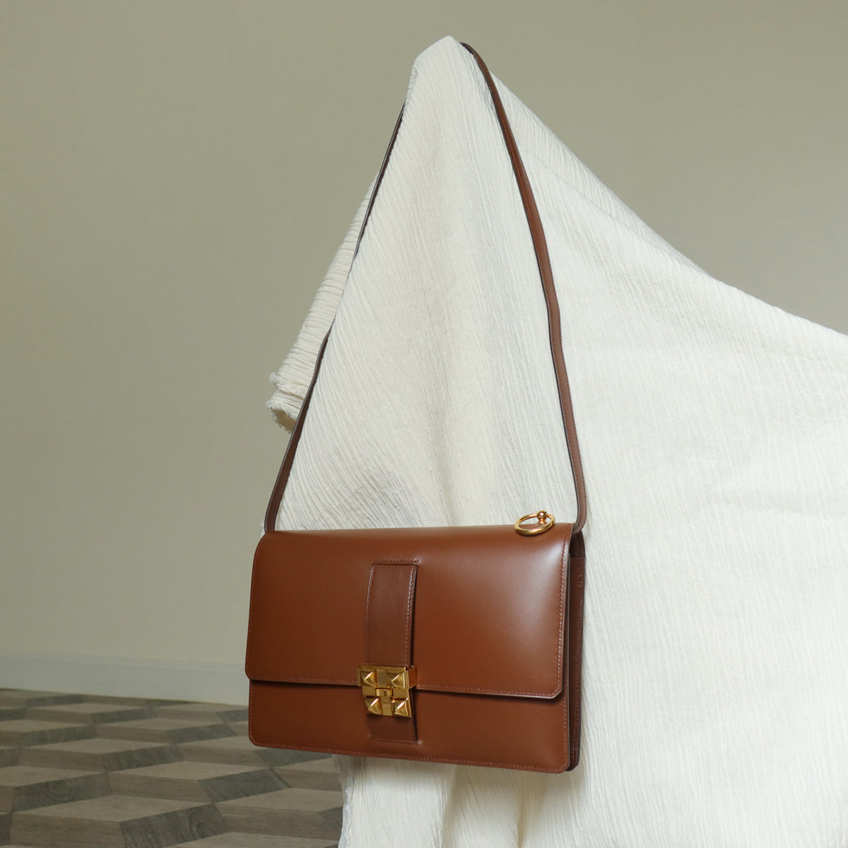 Vintage Hermès Caramel Brown Médor Collier de Chien Clutch Shoulder 2way Flap Bag