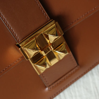 Vintage Hermès Caramel Brown Médor Collier de Chien Clutch Shoulder 2way Flap Bag