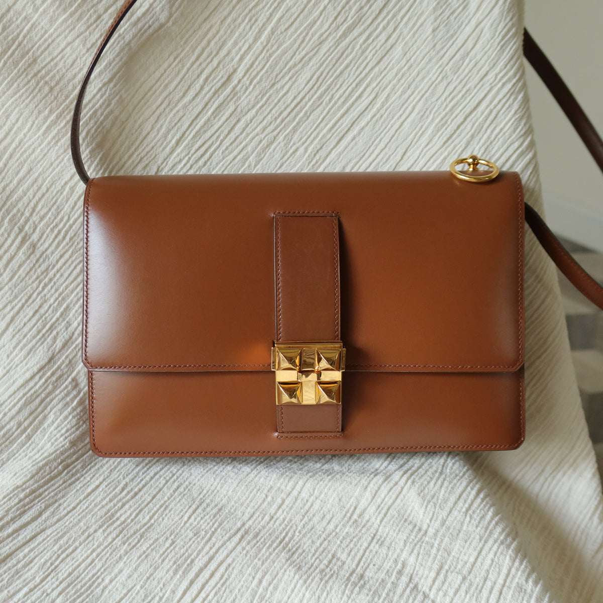 Vintage Hermès Caramel Brown Médor Collier de Chien Clutch Shoulder 2way Flap Bag