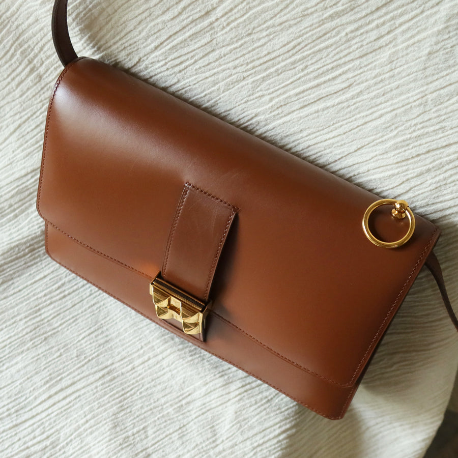 Vintage Hermès Caramel Brown Médor Collier de Chien Clutch Shoulder 2way Flap Bag