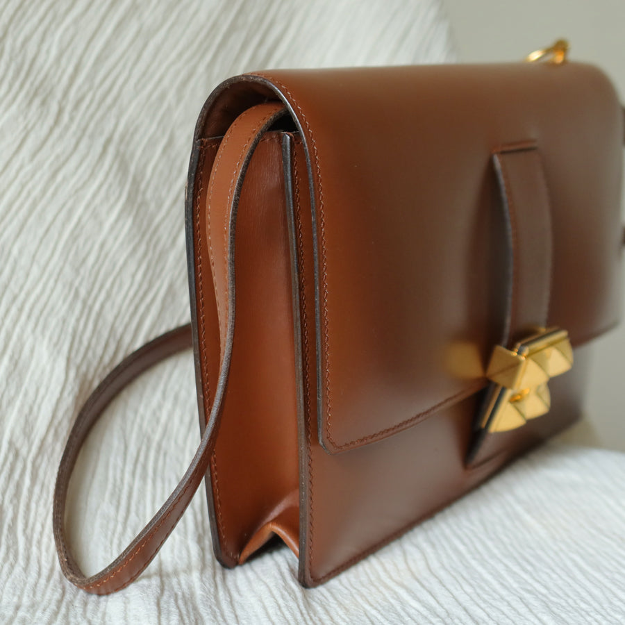 Vintage Hermès Caramel Brown Médor Collier de Chien Clutch Shoulder 2way Flap Bag