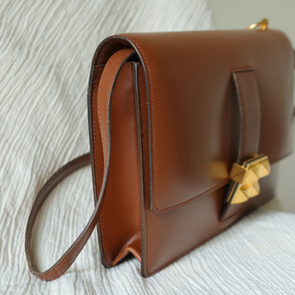 Vintage Hermès Caramel Brown Médor Collier de Chien Clutch Shoulder 2way Flap Bag