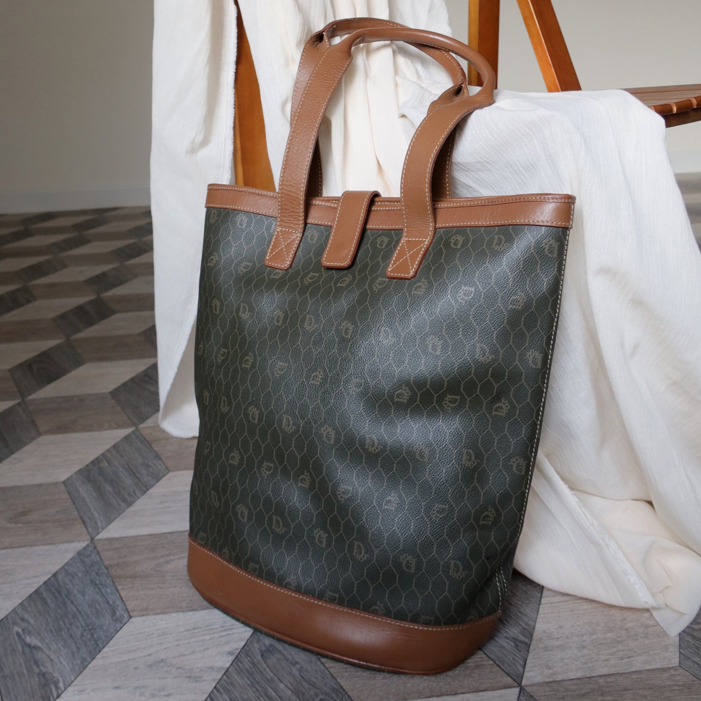 Christian Dior Vintage Monogram Canvas Leather Tote Bag