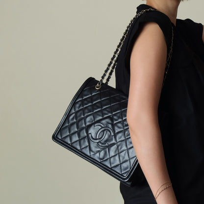 Chanel Vintage Black Lambskin Quilted CC Double Chain Flap Bag