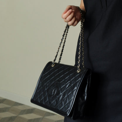 Chanel Vintage Black Lambskin Quilted CC Double Chain Flap Bag