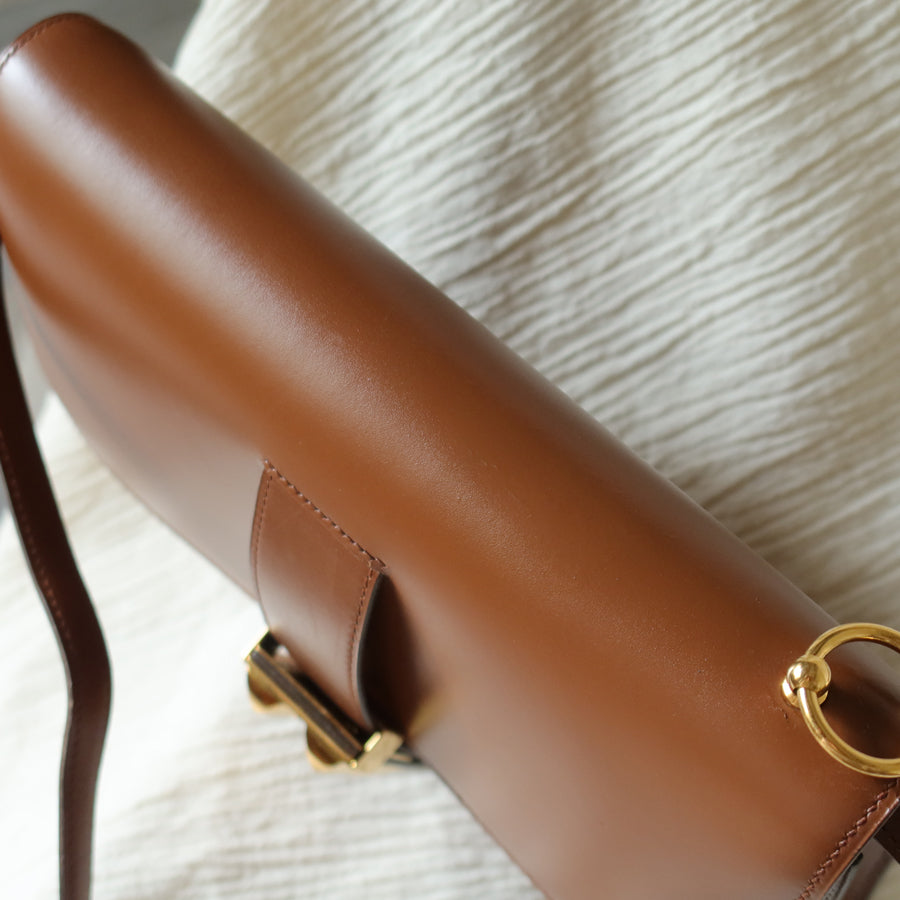 Vintage Hermès Caramel Brown Médor Collier de Chien Clutch Shoulder 2way Flap Bag