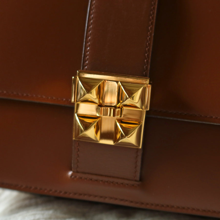 Vintage Hermès Caramel Brown Médor Collier de Chien Clutch Shoulder 2way Flap Bag