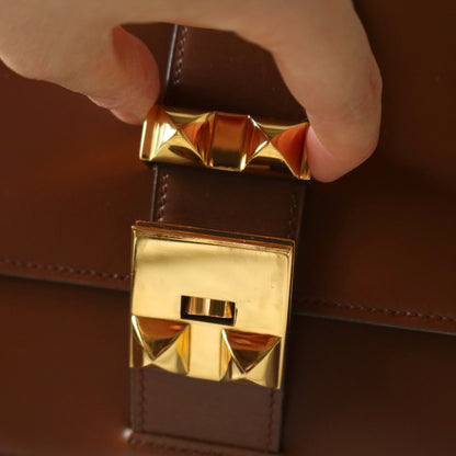 Vintage Hermès Caramel Brown Médor Collier de Chien Clutch Shoulder 2way Flap Bag