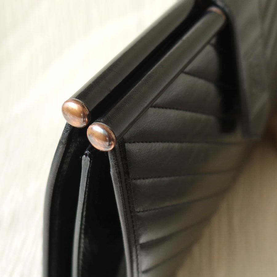 YSL Saint Laurent Vintage Black Leather V Chevron Flap Clutch Bag