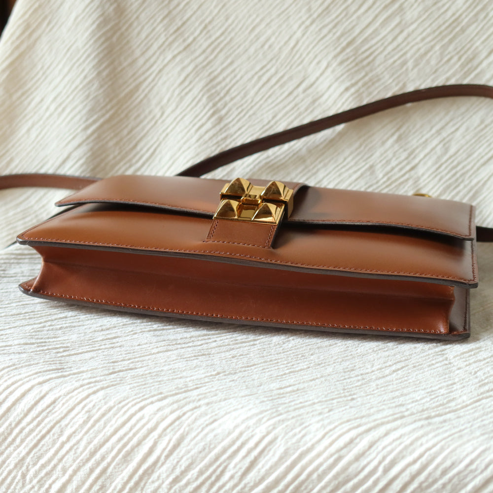 Vintage Hermès Caramel Brown Médor Collier de Chien Clutch Shoulder 2way Flap Bag
