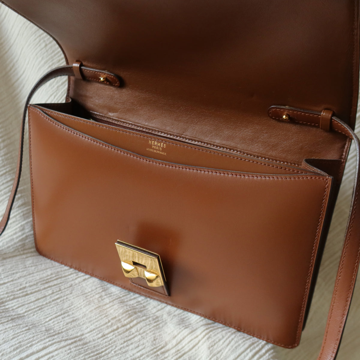 Vintage Hermès Caramel Brown Médor Collier de Chien Clutch Shoulder 2way Flap Bag