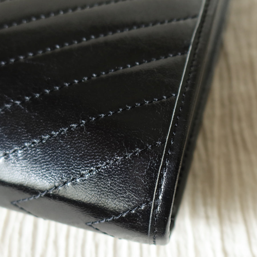 YSL Saint Laurent Vintage Black Leather V Chevron Flap Clutch Bag