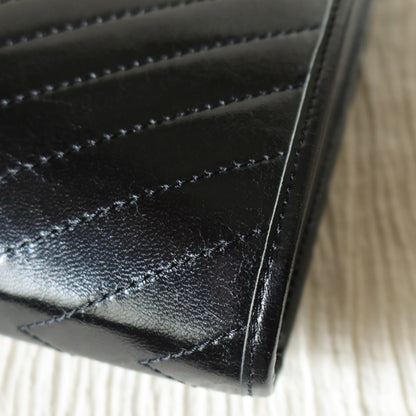 YSL Saint Laurent Vintage Black Leather V Chevron Flap Clutch Bag