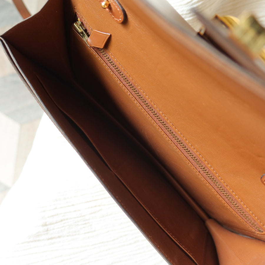Vintage Hermès Caramel Brown Médor Collier de Chien Clutch Shoulder 2way Flap Bag