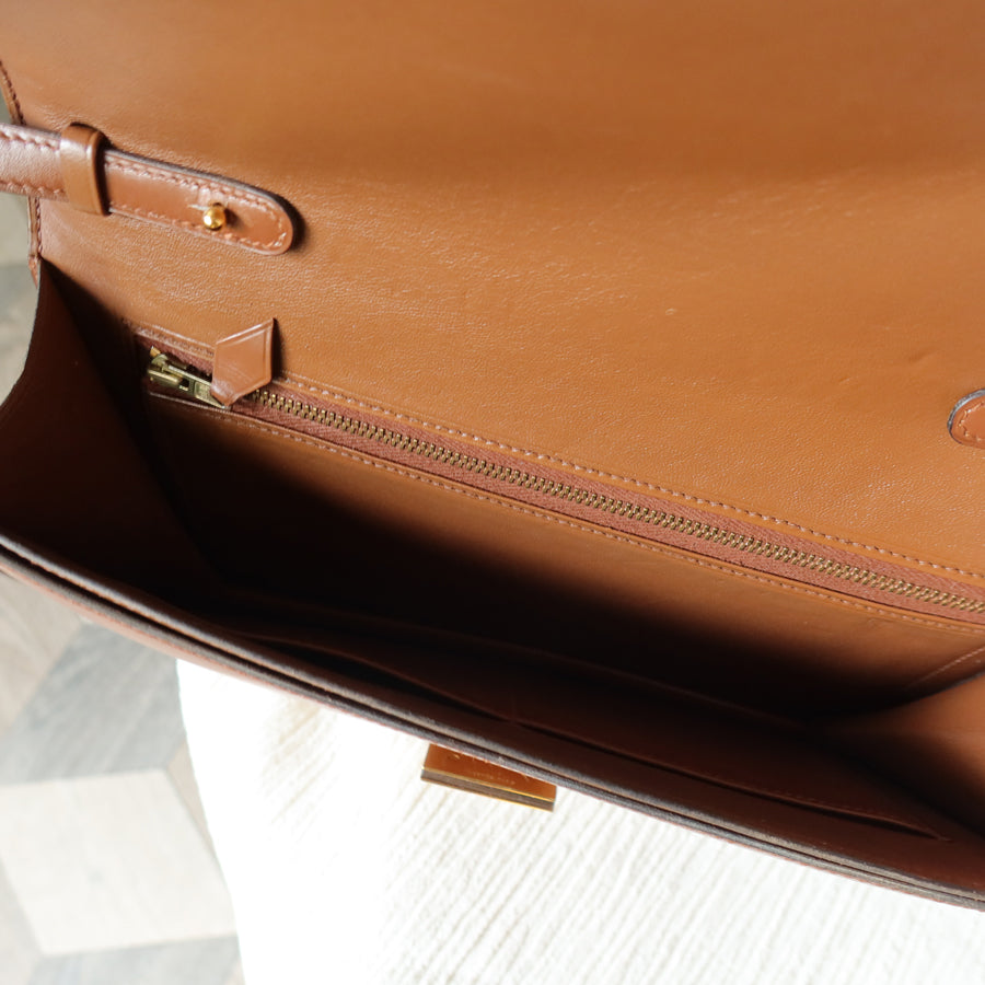 Vintage Hermès Caramel Brown Médor Collier de Chien Clutch Shoulder 2way Flap Bag