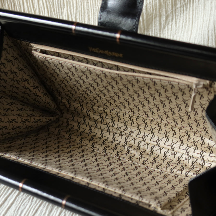 YSL Saint Laurent Vintage Black Leather V Chevron Flap Clutch Bag
