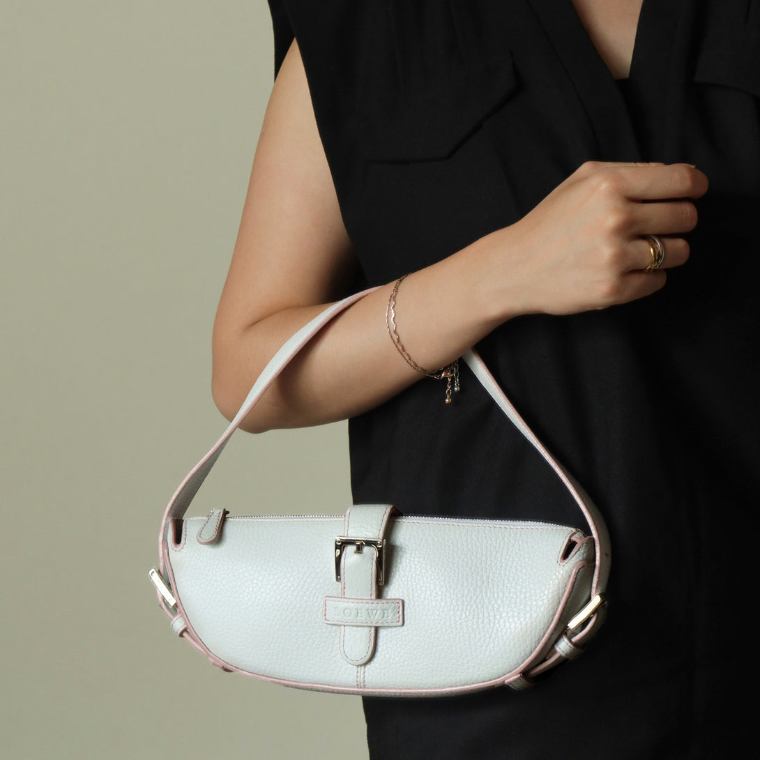 Loewe Vintage White x Pink Leather Half-moon Buckle Weekend Bag