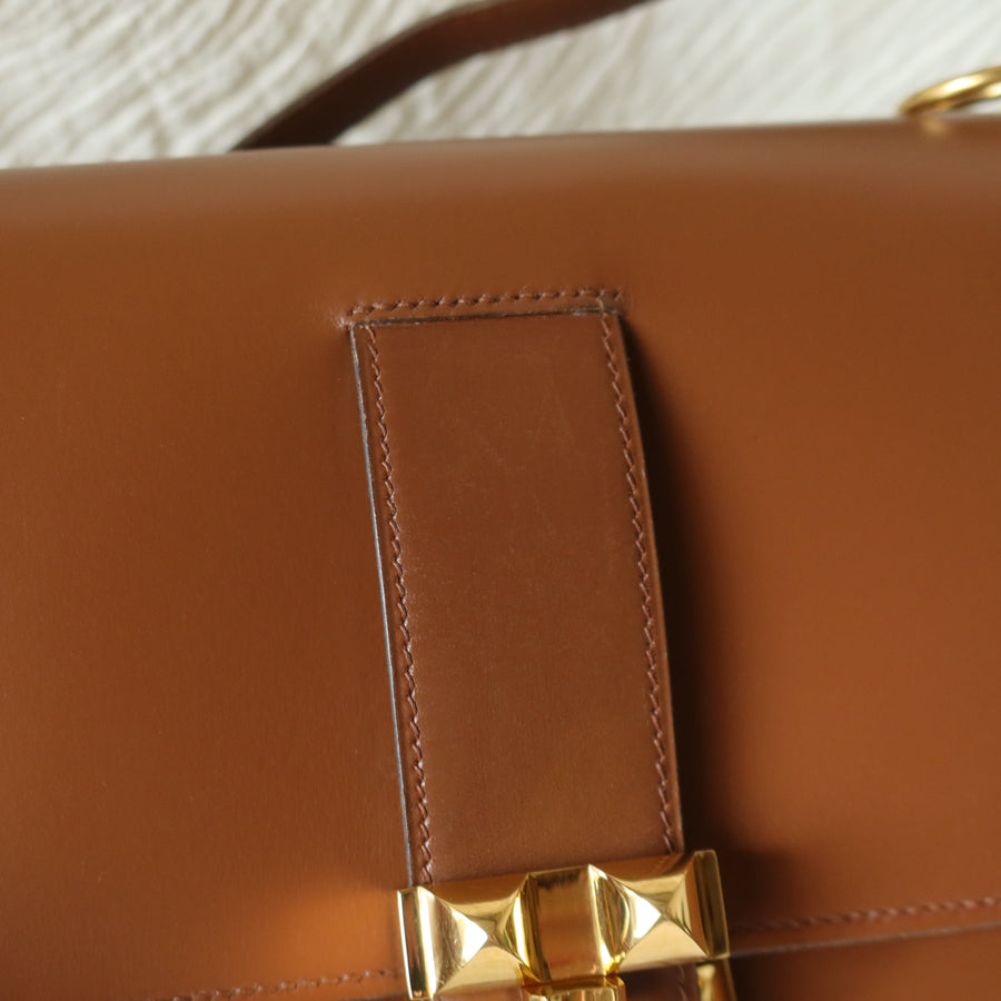 Vintage Hermès Caramel Brown Médor Collier de Chien Clutch Shoulder 2way Flap Bag