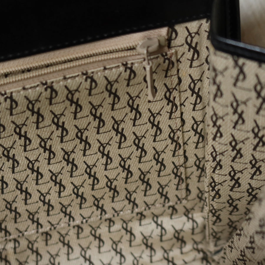 YSL Saint Laurent Vintage Black Leather V Chevron Flap Clutch Bag