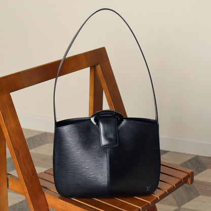 Louis Vuitton Vintage Black Epi Leather Buckle Shoulder Bag