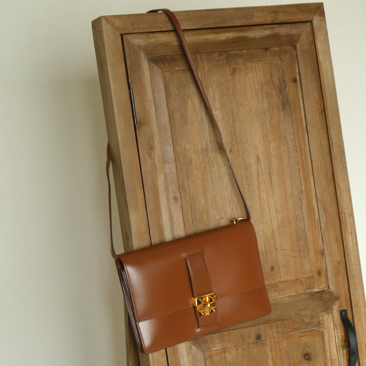 Vintage Hermès Caramel Brown Médor Collier de Chien Clutch Shoulder 2way Flap Bag
