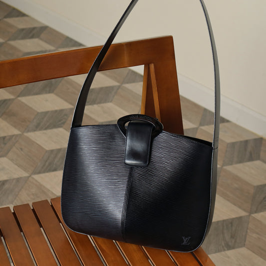 Louis Vuitton Vintage Black Epi Leather Buckle Shoulder Bag