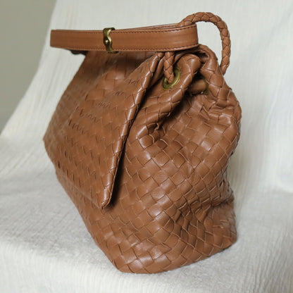 Bottega Veneta Vintage Caramel Brown Intrecciato Ring Hobo Shoulder Flap Bag