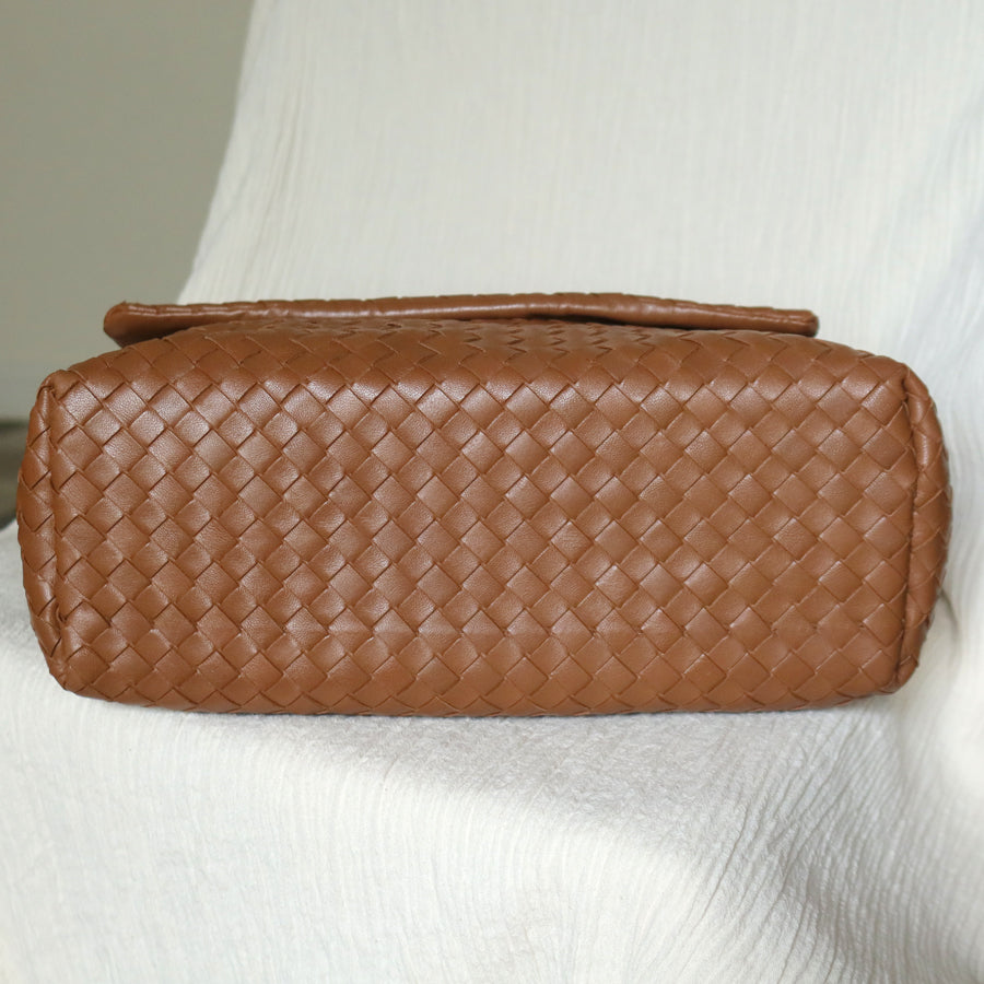 Bottega Veneta Vintage Caramel Brown Intrecciato Ring Hobo Shoulder Flap Bag