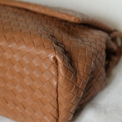Bottega Veneta Vintage Caramel Brown Intrecciato Ring Hobo Shoulder Flap Bag