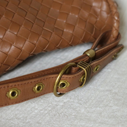 Bottega Veneta Vintage Caramel Brown Intrecciato Ring Hobo Shoulder Flap Bag