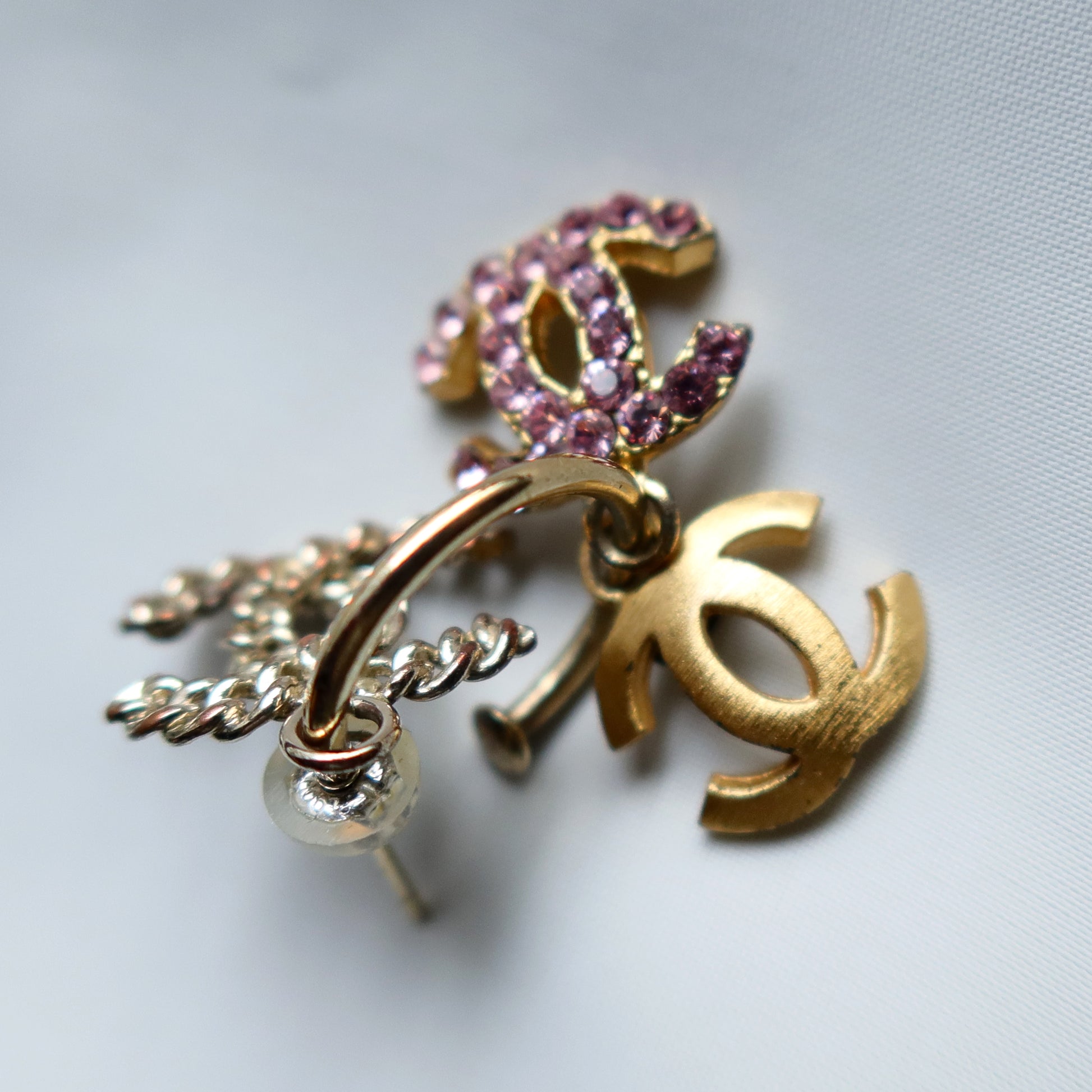 Chanel Vintage Triple CC Logo Charm Hoop Single Earring
