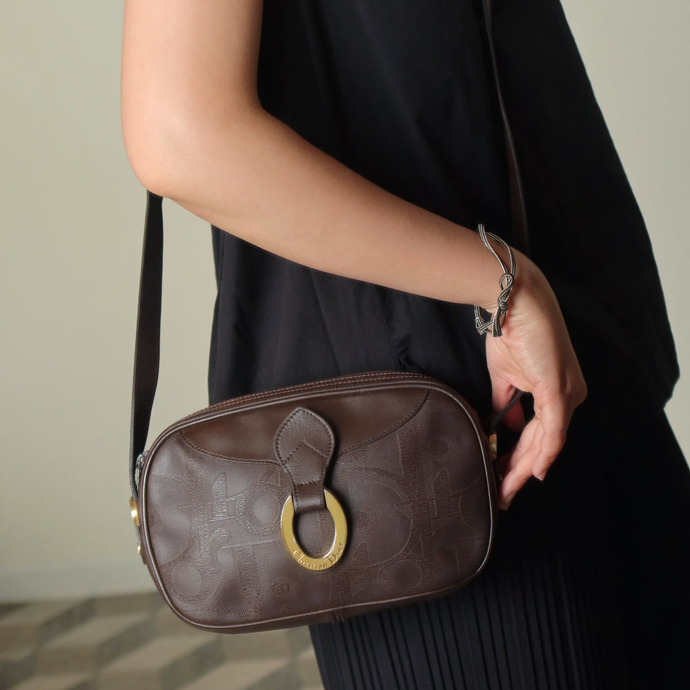 Christian Dior Vintage Dark Brown Trotter Monogram Oval Crossbody Bag
